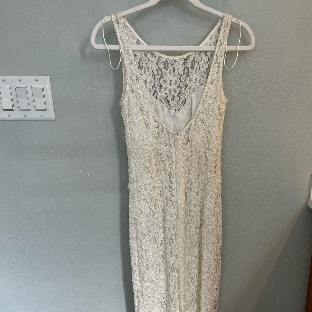 Vintage Ivory Beaded Lace Wedding Dress Bridal Gown Size 4 - Picture 12 of 15
